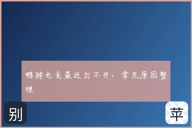 鸭脖电竞最近打不开,常见原因整理